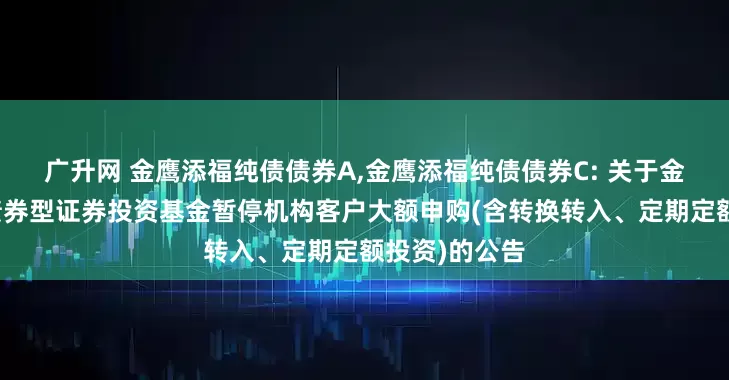 广升网 金鹰添福纯债债券A,金鹰添福纯债债券C: 关于金鹰添福纯债债券型证券投资基金暂停机构客户大额申购(含转换转入、定期定额投资)的公告
