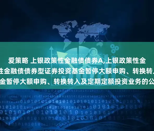 爱策略 上银政策性金融债债券A,上银政策性金融债债券C: 上银政策性金融债债券型证券投资基金暂停大额申购、转换转入及定期定额投资业务的公告